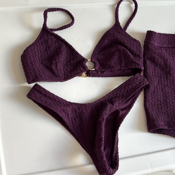 TJ Swim Purple Textured Bikini Set with High-Waisted Shorts size XS Only wore - Picture 2 of 8